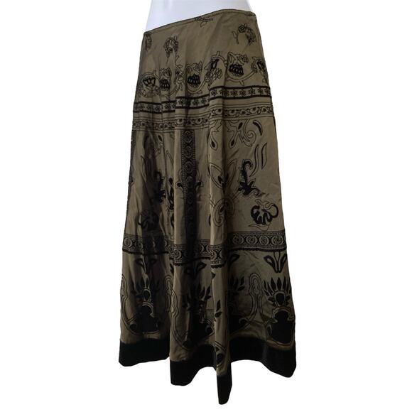 Vintage J.B.S. 90s Y2k Olive Black Velvet Romantic Preppy Goth Boho Skirt S/4 - Picture 4 of 6